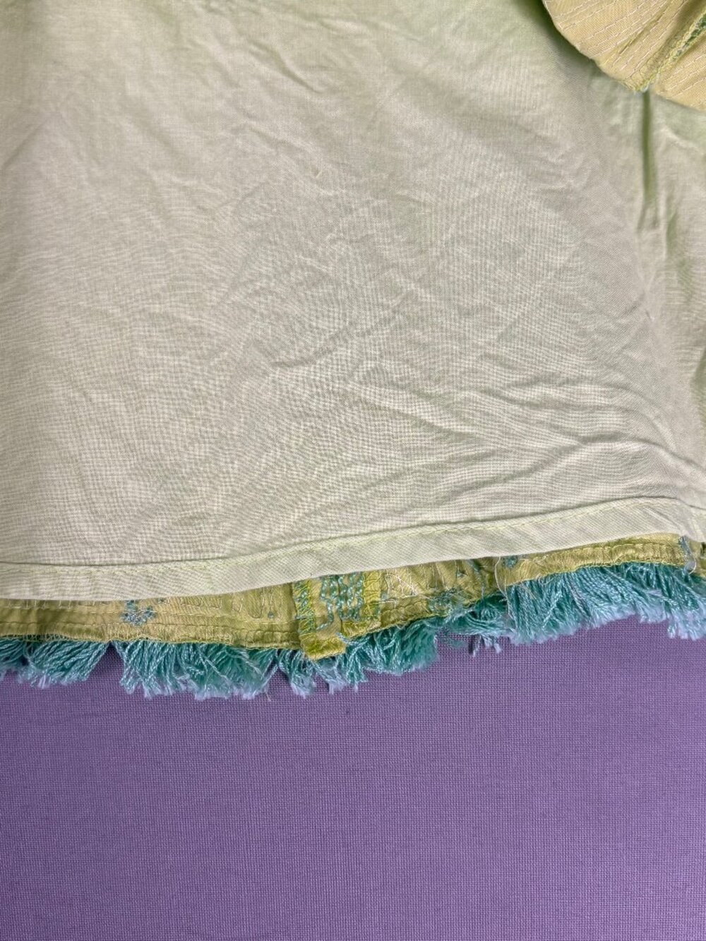 Nanette Lepore Aqua Neon Green Textured Skirt Fringe Hem Belted Size 8 Lined - Picture 3 of 7